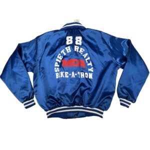 80s Vintage Windless Satin Nylon Bomber Jacket L Blue Deadstock NWT Made in USA