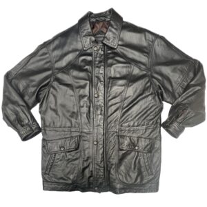 Vintage Timberbay by Moore's Men's Black Leather Jacket XL Quilted Plaid Lined