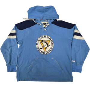 Vintage CCM Pittsburgh Penguins Lace Up Jersey Hoodie Powder Blue Large NHL Y2K
