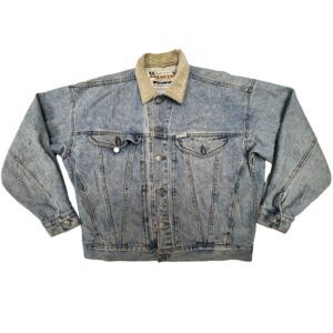 Vintage 80s GUESS by Georges Marciano Acid Wash Denim Jacket Corduroy Collar USA