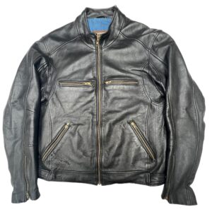 Vintage DANIER Black Leather Biker Jacket L Heavy Brass YKK Zip Moto Motorcycle