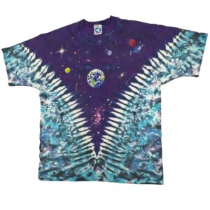90s VTG Liquid Blue Space Top Tie Dye Shirt L Galaxy Planets Single Stitch USA