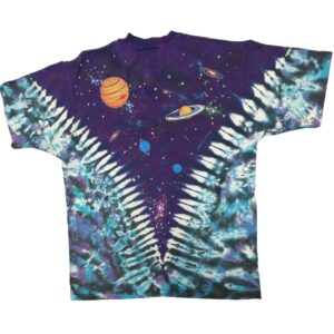 90s VTG Liquid Blue Space Top Tie Dye Shirt L Galaxy Planets Single Stitch USA