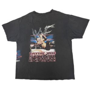 00s VTG WWF The Rock Layin Smack Down Shirt Thrashed Faded Double Sided Y2K 2000