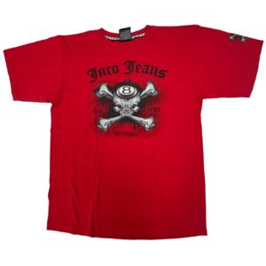 VTG 90s JNCO Jeans 8 Ball Skull Crossbones T Shirt L Red USA Skate Y2K Like New