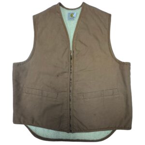 1998 VTG Carhartt 6SV Sherpa Lined Duck Canvas Vest L Brown USA Scovill Workwear