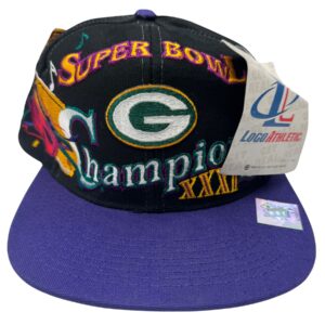 VTG NWT 1997 Green Bay Packers Super Bowl XXXI Mardi Gras Logo Athletic Snapback