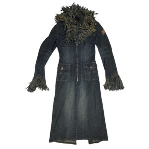 Vintage Y2K Parasuco Ergonomic Denim Maxi Coat Trim Trench Jacket Women
