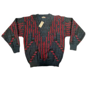 1990s Vintage Sir William Knit Sweater L NWT Deadstock Blue Red Geometric