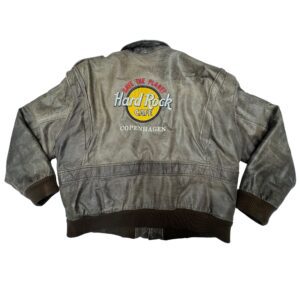 90's VTG Hard Rock Café Copenhagen Leather Bomber Jacket XL Map Lined Distressed